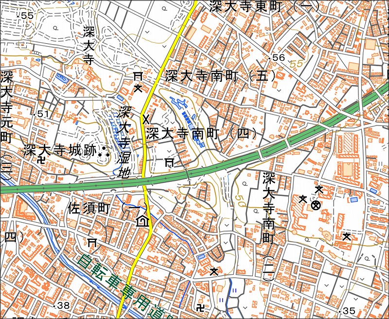 「西6-1 深大寺」と同じ範囲の現在の地図