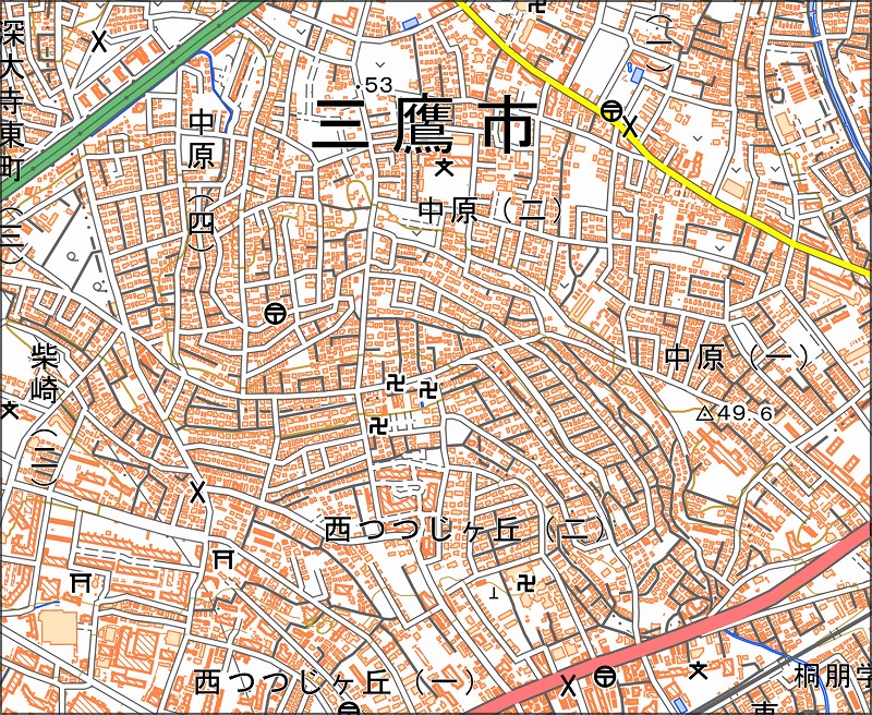 「西6-2 中仙川」と同じ範囲の現在の地図